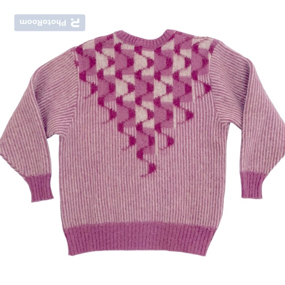 Vintage Alafoss Icewool Pink/Mauve Wavy Striped Wool Sweater Sz M Iceland Knit - Picture 5 of 6